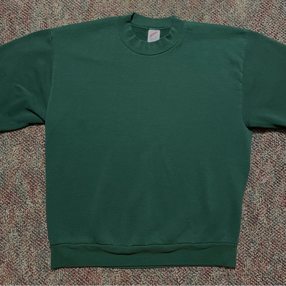 Vintage Early 90s Jerzees Grid Tag Blank Dark Green Crewneck Sweatshirt Large